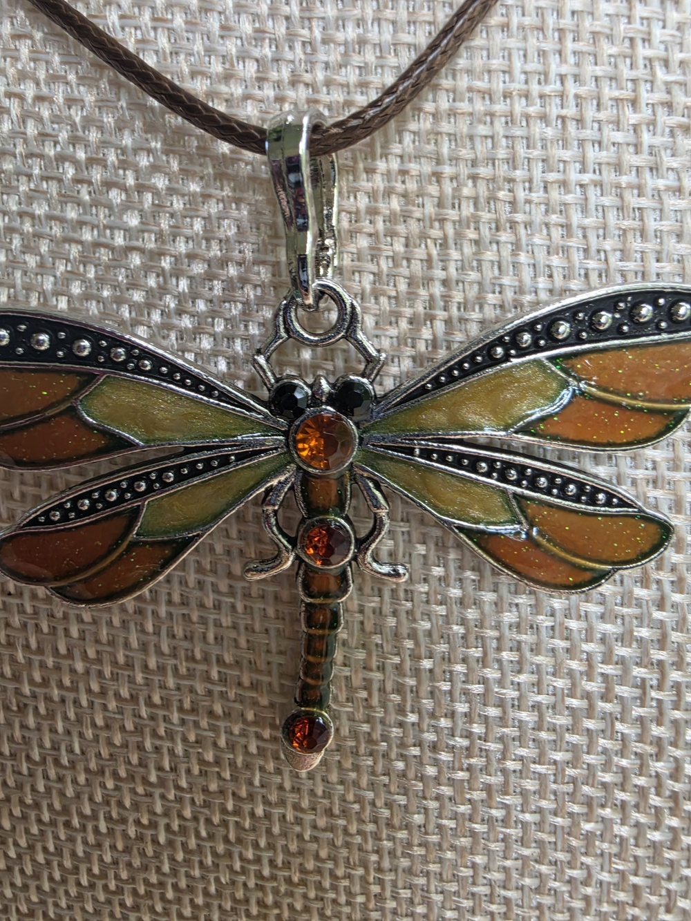 Source Unknown Orange and Green Dragonfly Pendant Necklace - Picture 2 of 3
